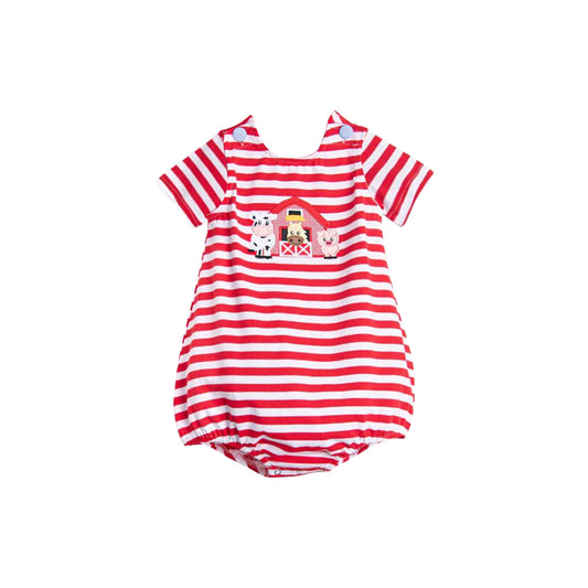 presale SR3101  Baby Infant Kids Red Stripe Cows Pigs Farm Rompers D 5.7