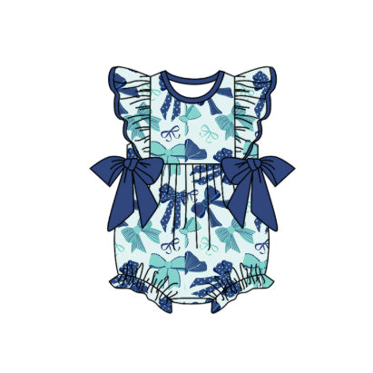 presale SR3121 Baby Girls Hot Blue Flutter Sleeves Bows Ruffle Rompers  D 5.24