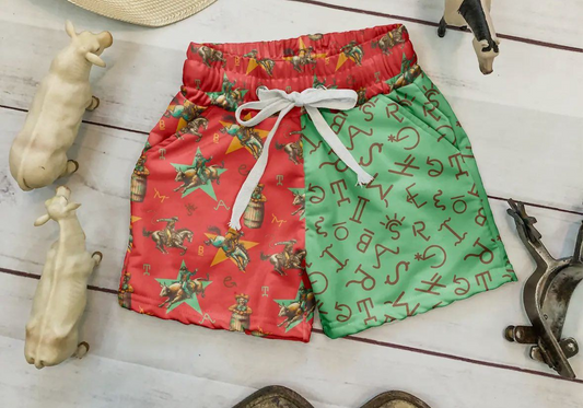 presale SS0596 Baby Boys Red Green Horse Rodeos Summer Pockets Shorts Bottoms  D 4.4