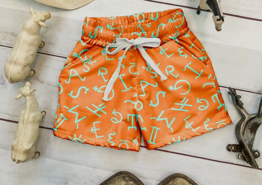 presale SS0598  Baby Boys Orange Aztec Letter Summer Pockets Shorts Bottoms D 4.4