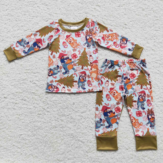BLP0258 Boys' Christmas Bluey Green Long Sleeve Pant Set