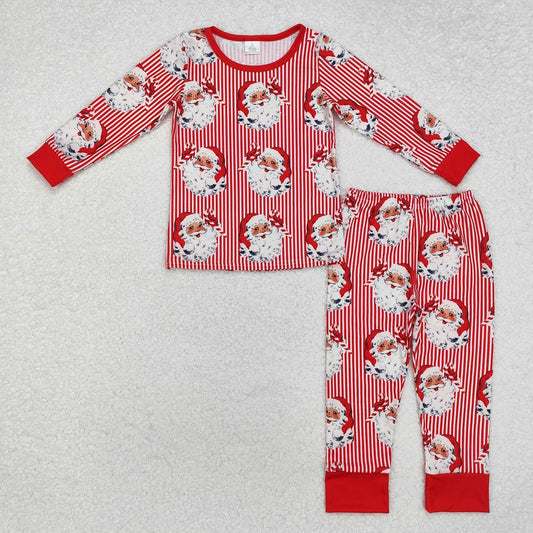 BLP0917 Bamboo  Santa Claus Red Striped Long Sleeve Long Pants Pajama Set