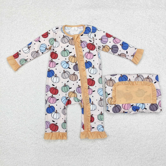 LR1455  Bamboo Colorful Pumpkin Yellow Lace Zipper Long Sleeve Bodysuit