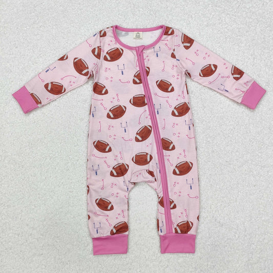 LR1464 Bamboo Pink Rugby Symbol Zipper Long Sleeve Bodysuit