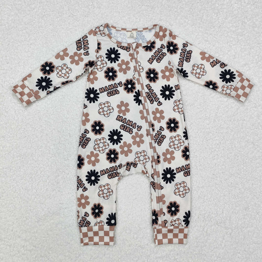 LR1951  BAMBOO mama's girl floral beige zip-up long-sleeved bodysuit