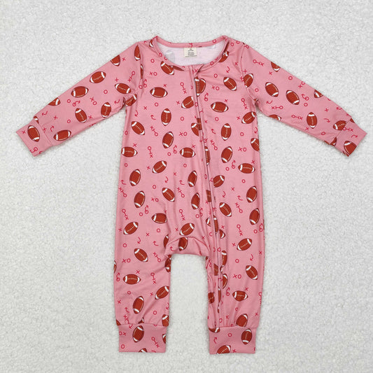 LR1988 Bamboo  Pink Rugby Character Zipper Long Sleeve Bodysuit