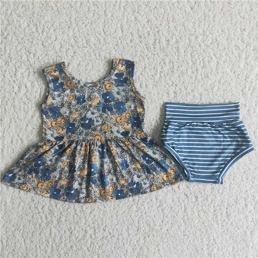 A8-11 Sleeveless Yellow Floral Striped Thong Set D 4.16