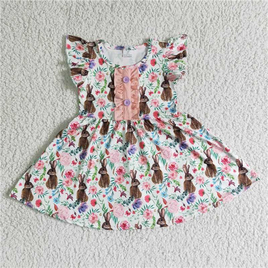 B11-30  Easter Bunny Print Fly-Sleeve Dress