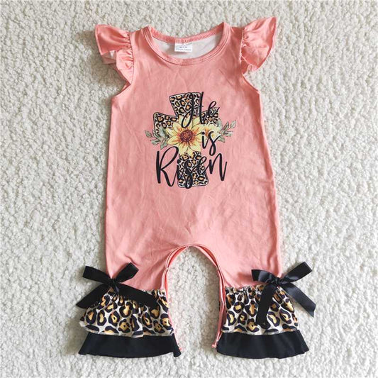 EC0002 Easter Cross Orange Leopard Jumpsuit
