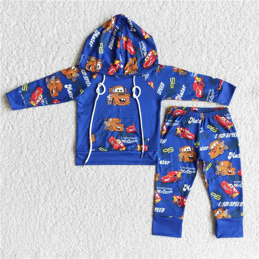 Not all size 6 C10-26  cartoon car boy blue hoodie suit