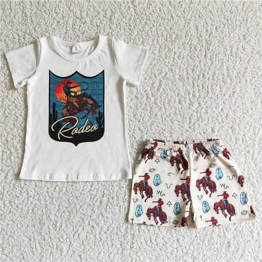 BSSO0002 Riding White Short Sleeve Top Shorts Set