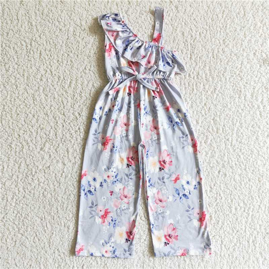 SR0008 New summer Pink Slanted Shoulder Floral Lace-Up Long Bodysuit