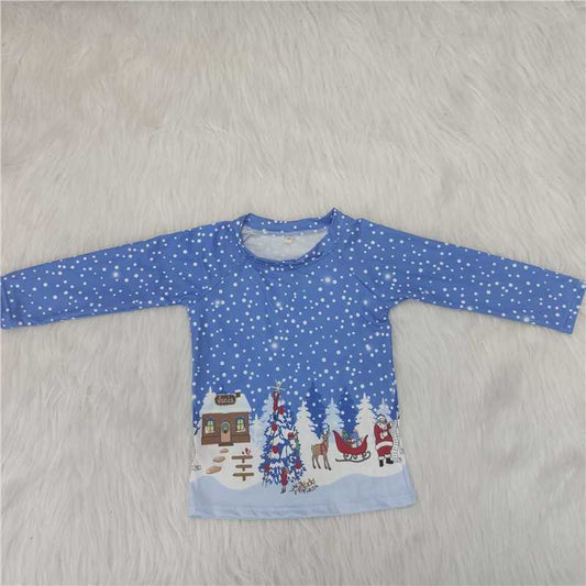 A1-16 Boys Blue Christmas Long Sleeve Top