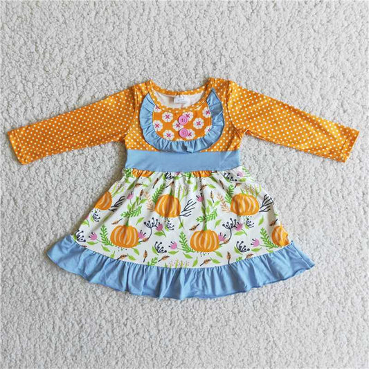 6 A12-30 Pumpkin Long Sleeve White Speckled Dress