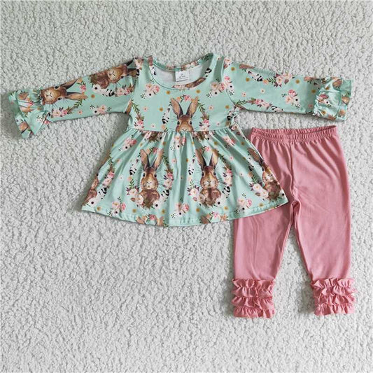 6 B10-36 Easter Bunny Green Shirt and Pink Pants