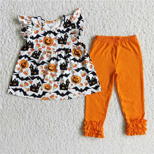 E3-5 Halloween Pumpkin Top Orange Pants Set