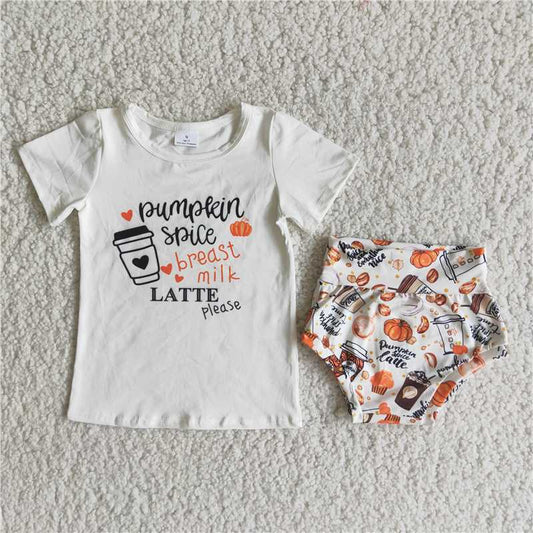 B8-9   White short-sleeved top Pumpkin diced