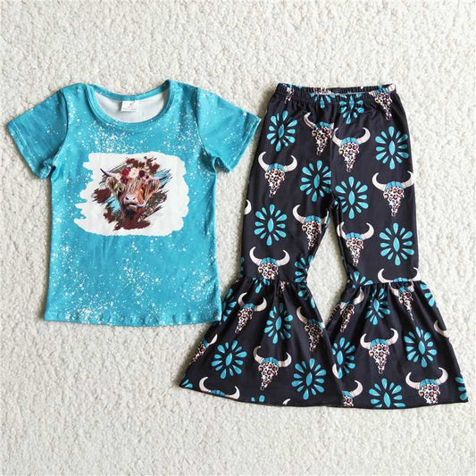 D8-28 Leopard Print Flowers Bull Head Green Set