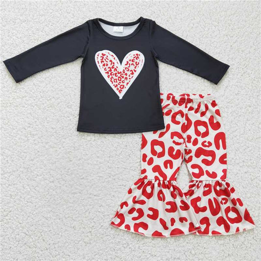 GLP0404 Girl Love Black Long Sleeve Pink Leopard Trouser Set