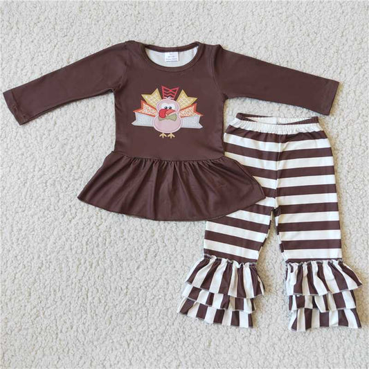 6 A29-17 Turkey Grey Long Sleeve Top Three Stripe Lace Pants