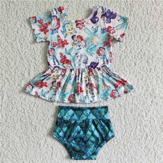 GBO0035 Girls White Short Sleeve Green Briefs Suit
