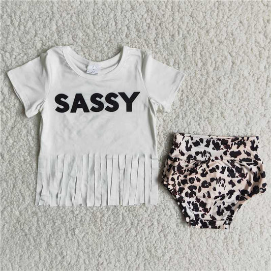 B8-10 Fringe Short Sleeve Leopard Thong Set
