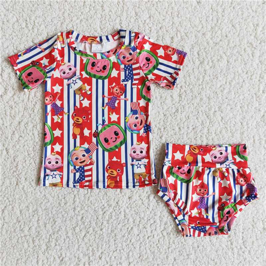 D4-5 Striped Short Sleeve Thong Set