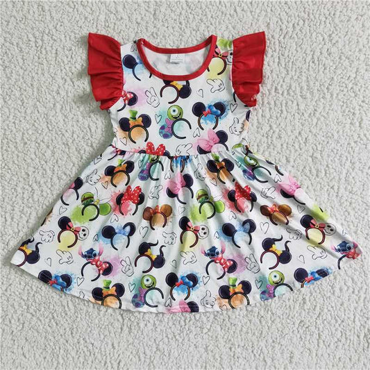 GSD0011 Red Side Fly Sleeve Headband Dress