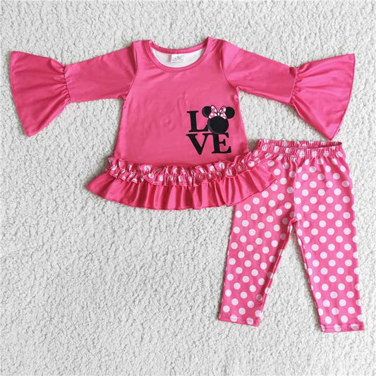 6 B8-3 LOVE Valentine's Day trumpet sleeve polka dot trouser suit