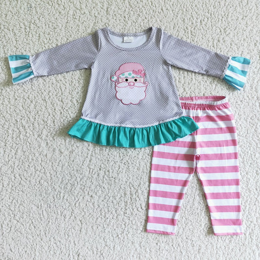 6 A11-27 Baby girls Santa's Long Sleeve Striped Pant Set