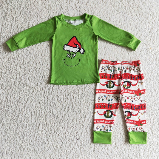 6 A14-19 Boys Green Long Sleeve Top Trousers Set