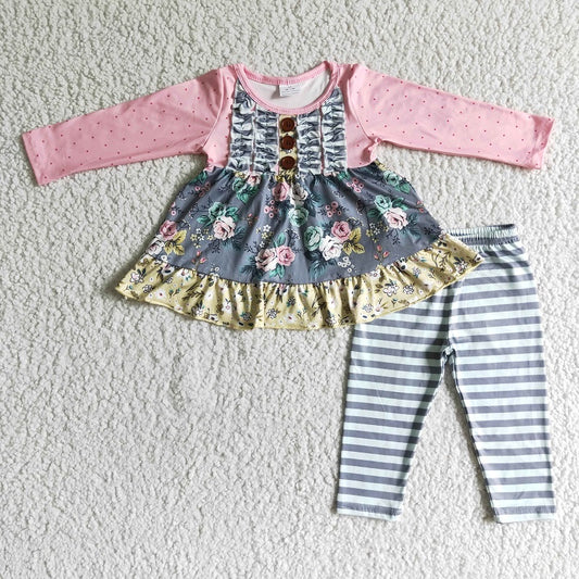 6 B0-17 Floral Pink Long Sleeve Striped Suit
