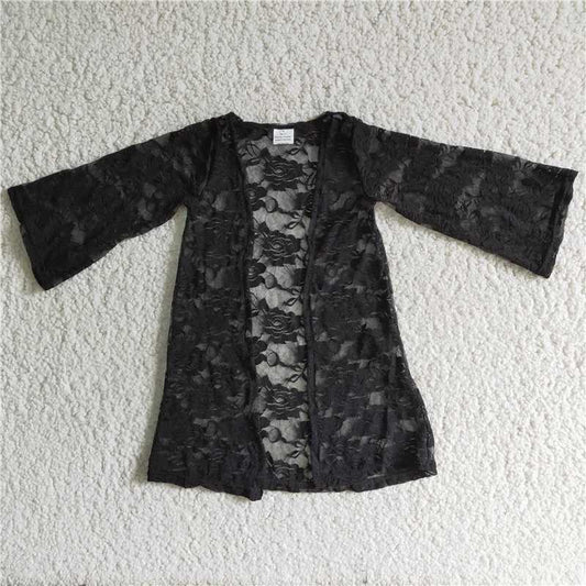 6 B11-18 BLACK LACE CARDIGAN  LONG SLEEVE COAT