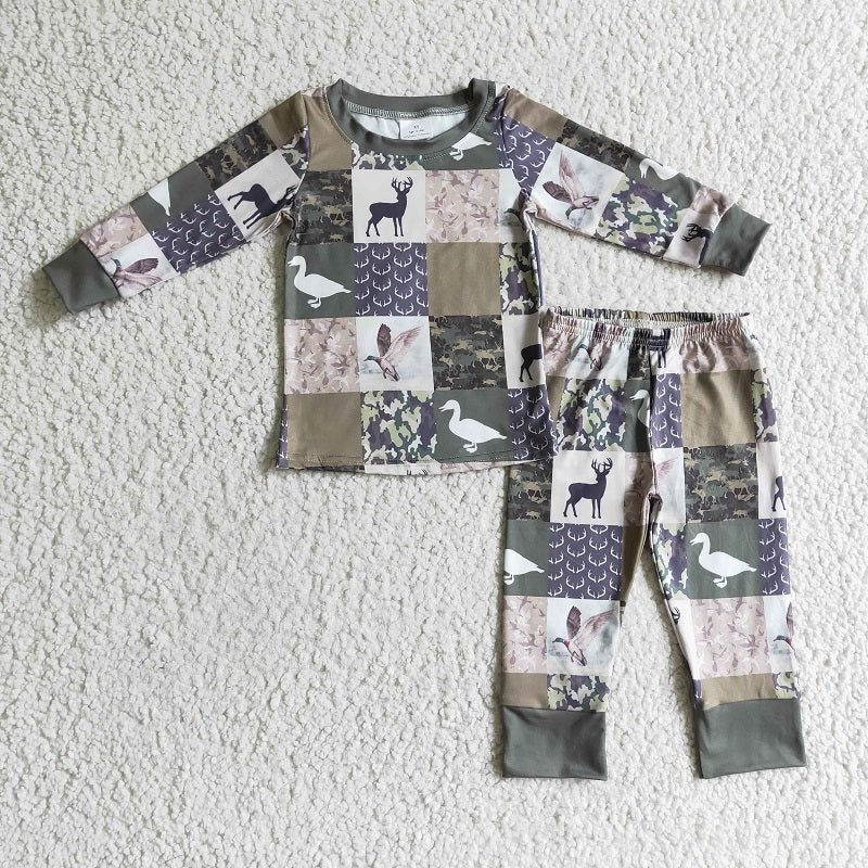 BLP0132 Boys Duck Fawn Green Plaid Long Sleeve Suit