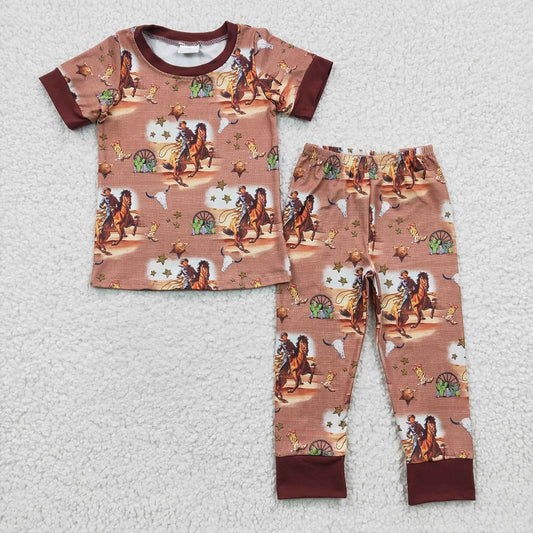 BSPO0061 Boys Riding Cactus Brown Short Sleeve Pants Set