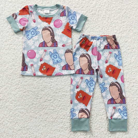 BSPO0101 Ms R cartoon blue short sleeve trouser suit