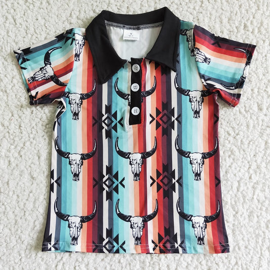 BT0022 Bull Tau Color Stripe Black Collar Polo Shirt
