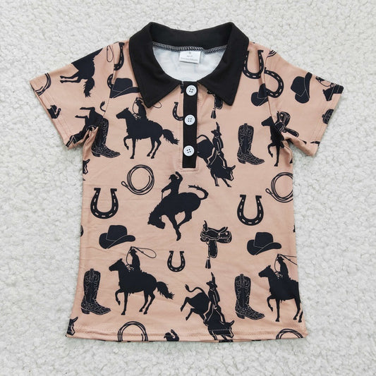 BT0132 Boys Riding Boots Brown Short Sleeve Top