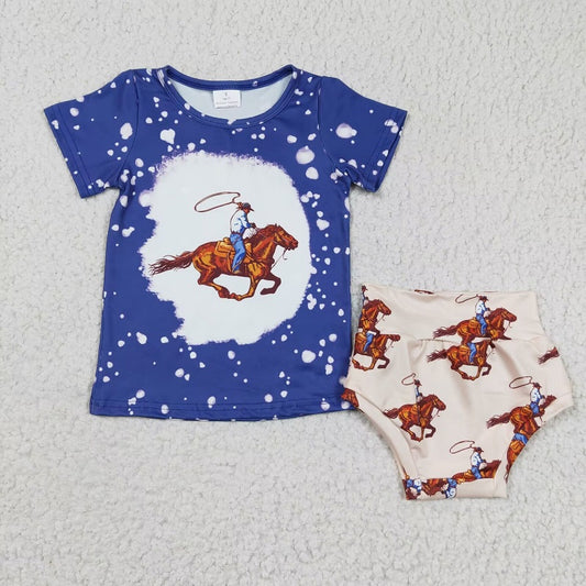 GBO0064 Western Cowboy Riding Blue Short Sleeve Brief Set