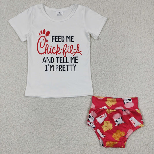 GBO0079 Baby Girls FEED Cow Burger Short Sleeve Brief Set  D 5.6
