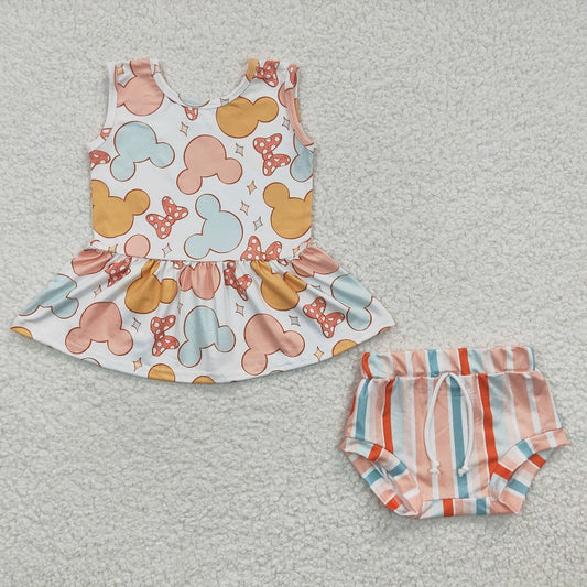 GBO0083 Baby Girls Cartoon Sleeveless Striped Brief Set