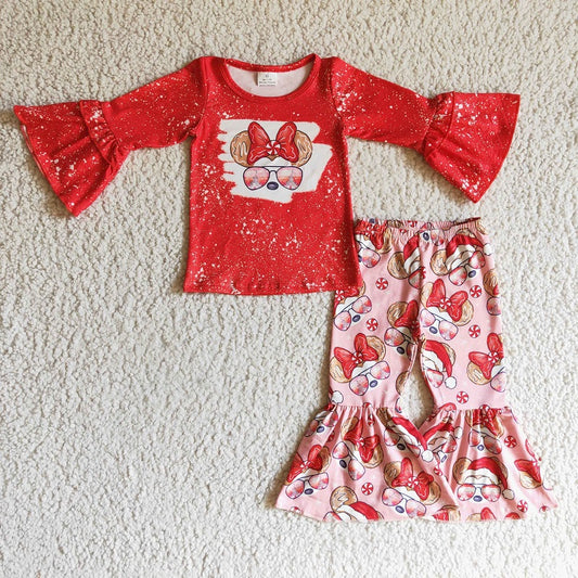 GLP0096 girl cartoon red long sleeve trousers suit