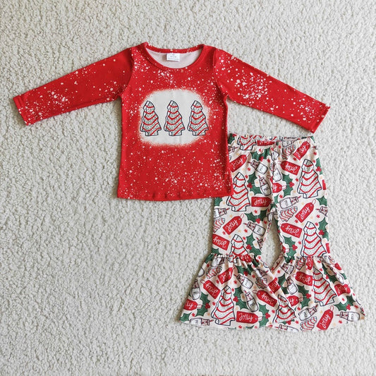 GLP0272 Girls Christmas Tree Red Long Sleeve Pants Set