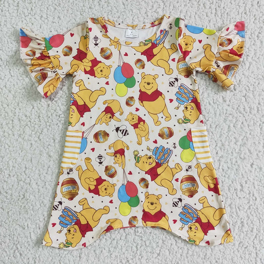 GSD0114 Bear Lace Short Sleeve Pocket Dress