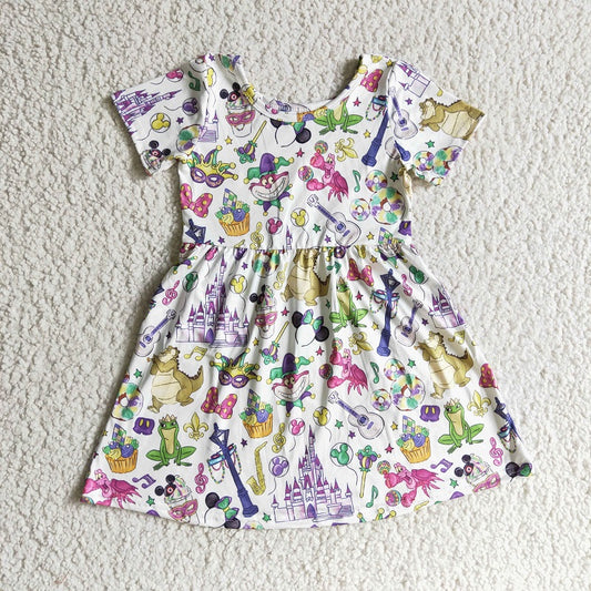 GSD0153  baby girl clothes purple short sleeve Mardi Gras dress