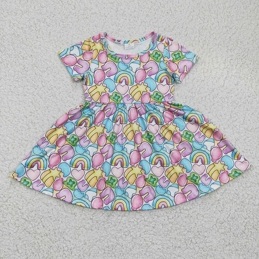 GSD0171 Girls Heart Rainbow Balloon Short Sleeve Dress
