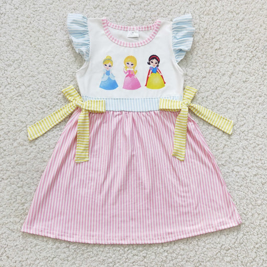 GSD0176 Girls Cartoon Pink Princess Flying Sleeve Dress