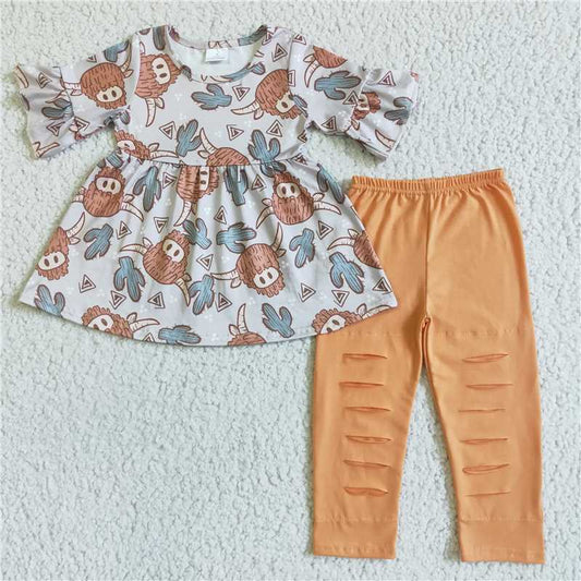 GSPO0095 Alpine Cactus Short Sleeve Ripped Brown Trouser Set