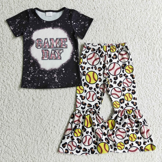GSPO0214 Baby Girls GAME DAY Baseball Short Sleeve Pant Set D 4.7