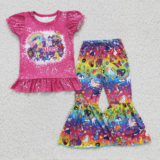 GSPO0276 Girls LISA FRANK VIBES Short Sleeve Pants Set